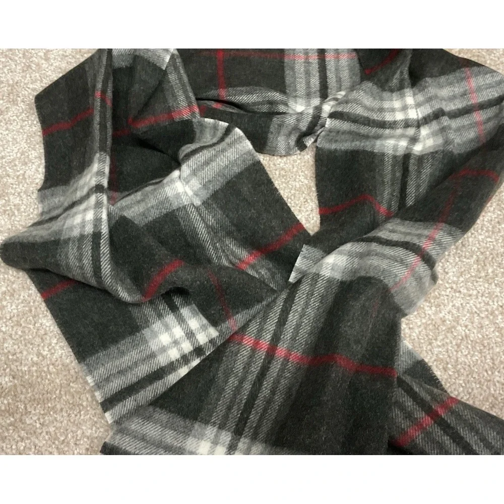 Cashmink Fraas Winter Scarf Gray Plaid Black Red Ivory Tassels Germany
